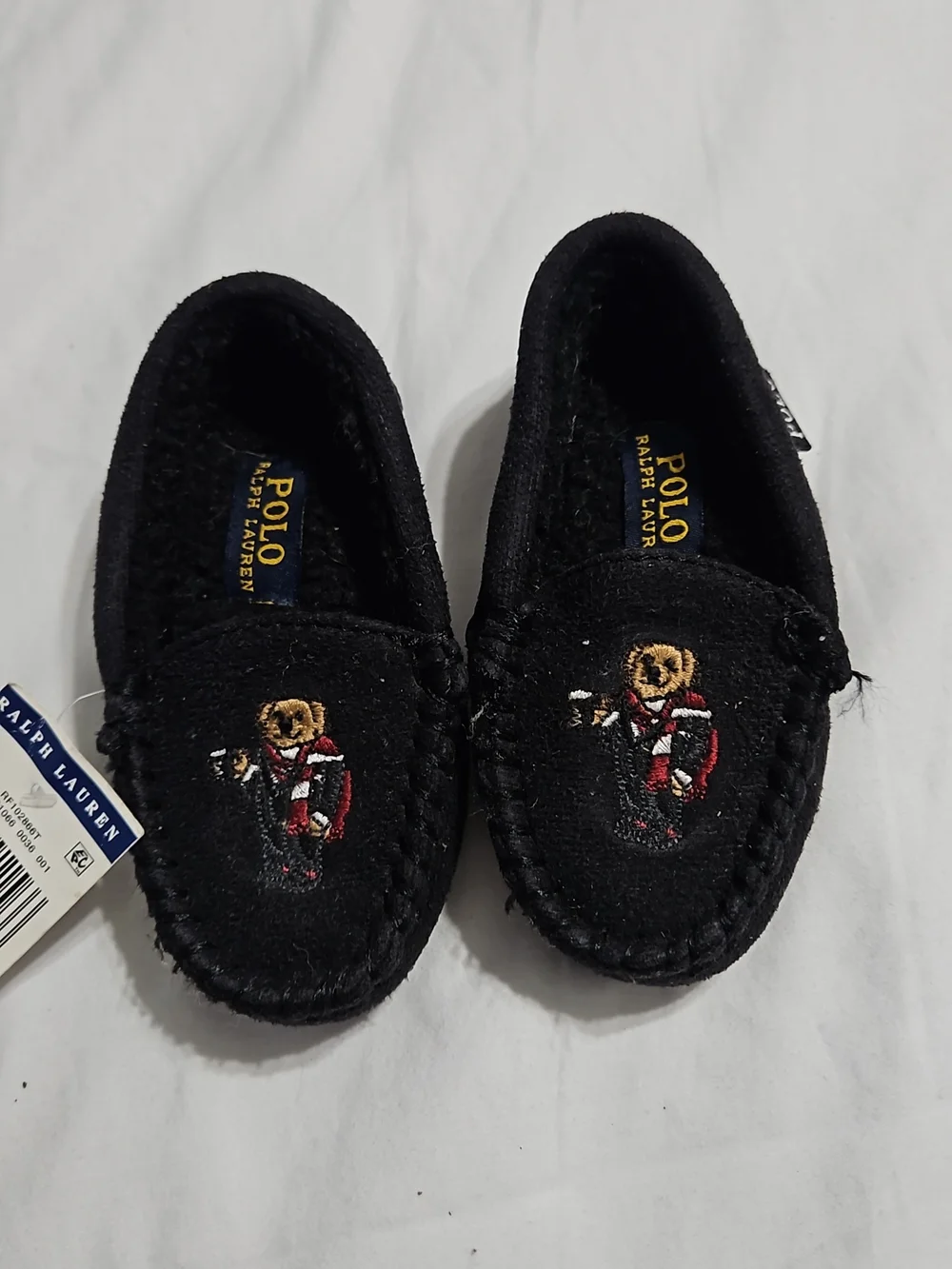 Ralph Lauren Kids Black Bear Embroidered Moccasins